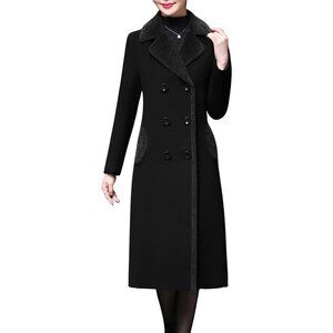 ✨Aprsfn Wool Coats Women Black Winter Double-breasted Notched Lapel Warm Jackets
